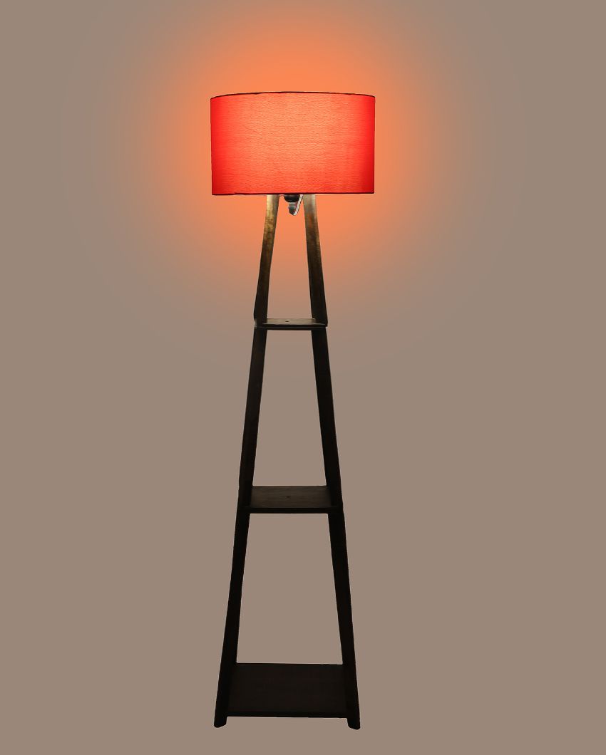 Three-Tiers Design Wooden Floor Lamp with Cotton Shade | Bulb Not Included | 14 x 14 x 52 inches