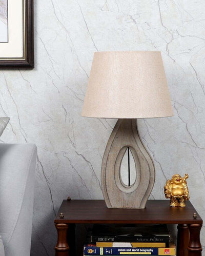 Trendy Wooden Table Lamp with Off-White Jute Shade | Bulb Not Included | 10 x 17 inches