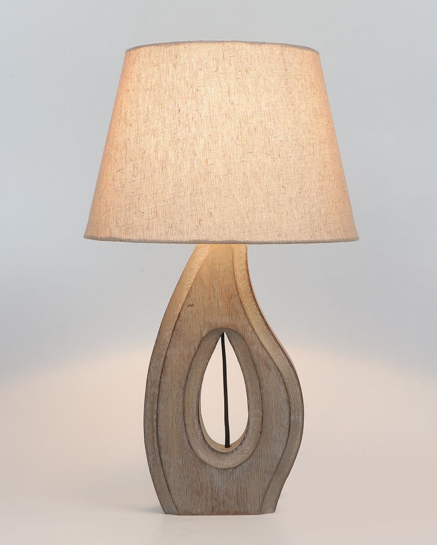 Trendy Wooden Table Lamp with Off-White Jute Shade | Bulb Not Included | 10 x 17 inches