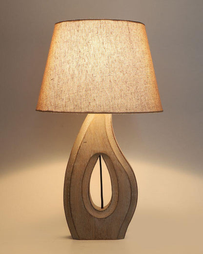 Trendy Wooden Table Lamp with Off-White Jute Shade | Bulb Not Included | 10 x 17 inches