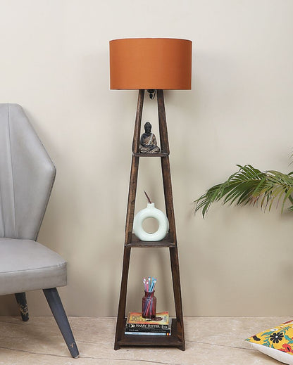 Three-Tiers Design Wooden Floor Lamp with Cotton Shade | Bulb Not Included | 14 x 14 x 52 inches