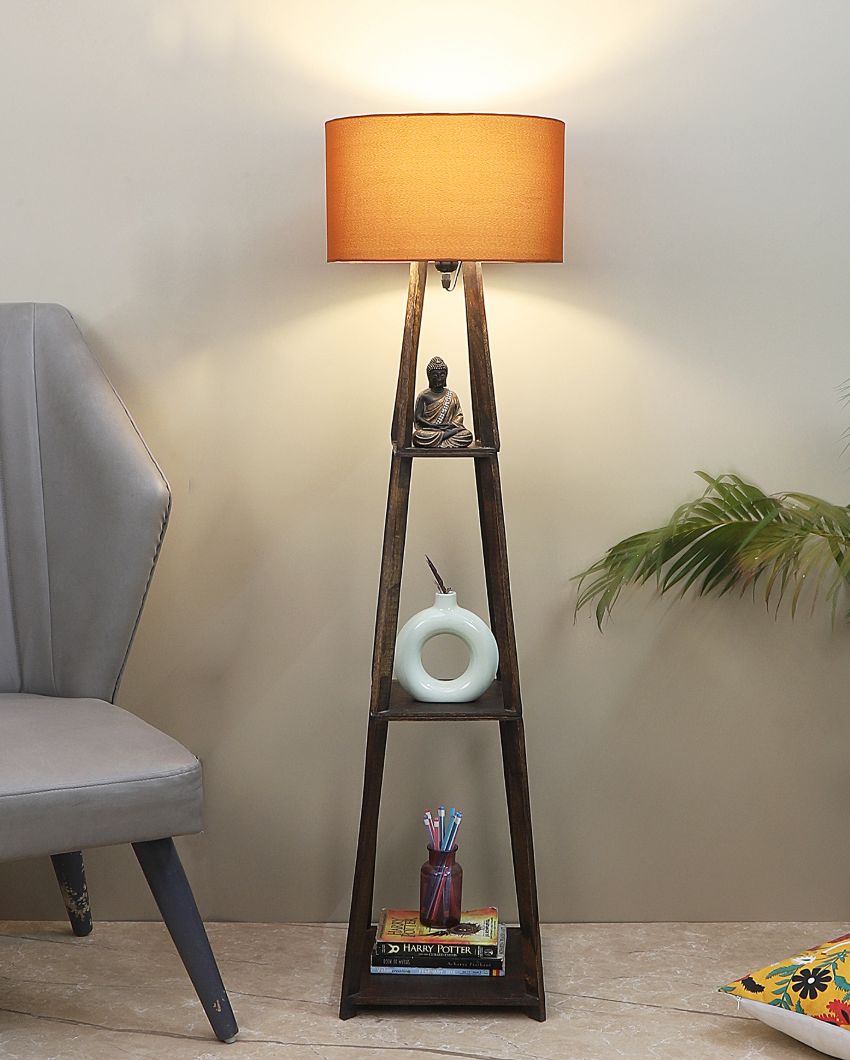 Three-Tiers Design Wooden Floor Lamp with Cotton Shade | Bulb Not Included | 14 x 14 x 52 inches