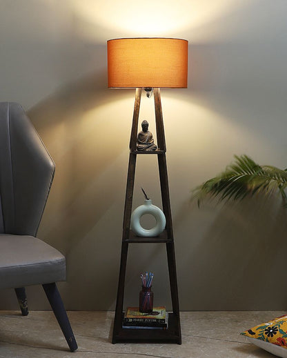 Three-Tiers Design Wooden Floor Lamp with Cotton Shade | Bulb Not Included | 14 x 14 x 52 inches