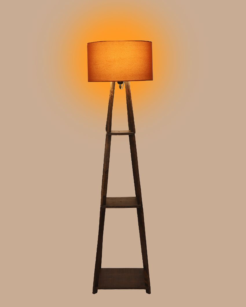 Three-Tiers Design Wooden Floor Lamp with Cotton Shade | Bulb Not Included | 14 x 14 x 52 inches