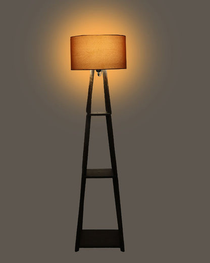 Three-Tiers Design Wooden Floor Lamp with Cotton Shade | Bulb Not Included | 14 x 14 x 52 inches