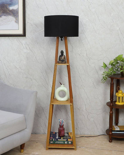 Sky-High Three-Tiers Design Wooden Floor Lamp with Cotton Shade | Bulb Not Included | 14 x 14 x 52 inches