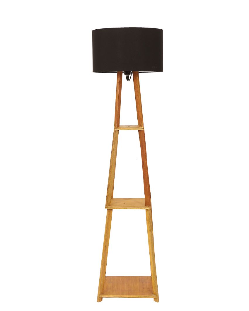 Sky-High Three-Tiers Design Wooden Floor Lamp with Cotton Shade | Bulb Not Included | 14 x 14 x 52 inches