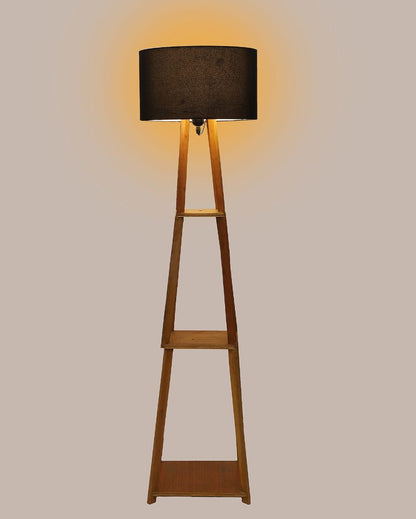 Sky-High Three-Tiers Design Wooden Floor Lamp with Cotton Shade | Bulb Not Included | 14 x 14 x 52 inches