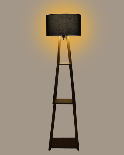 Sky-High Three-Tiers Design Wooden Floor Lamp with Cotton Shade | Bulb Not Included | 14 x 14 x 52 inches