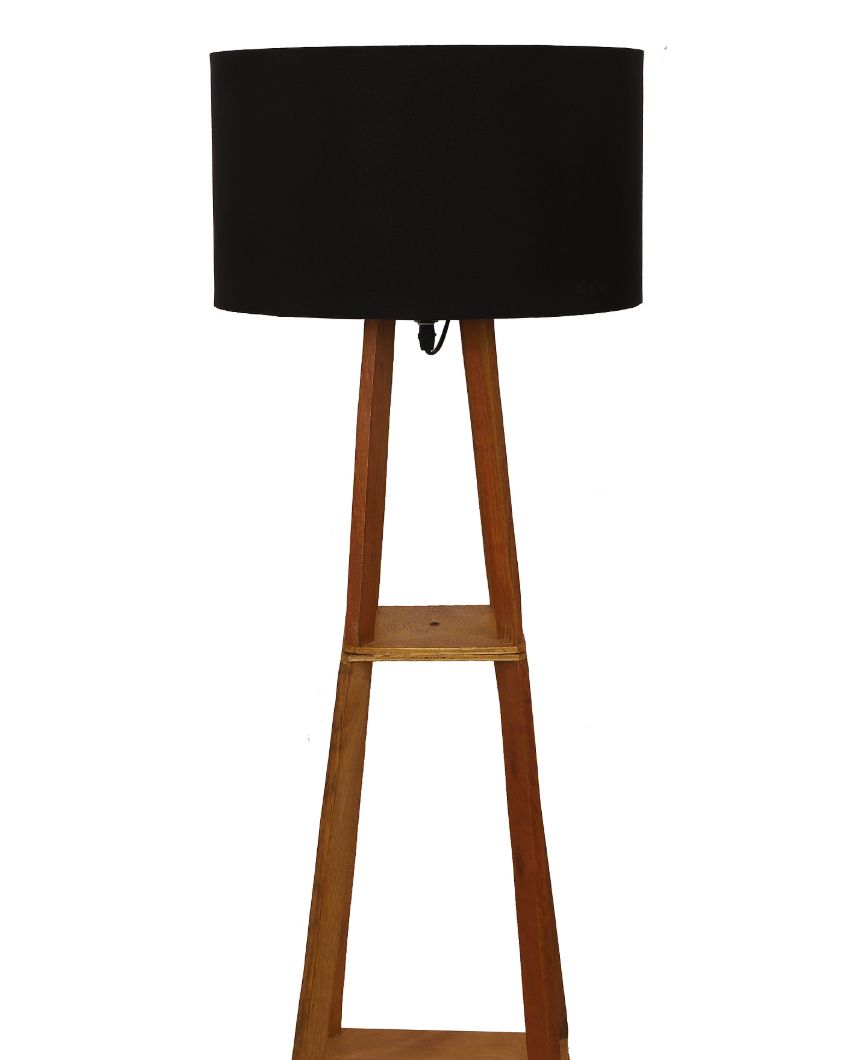 Sky-High Three-Tiers Design Wooden Floor Lamp with Cotton Shade | Bulb Not Included | 14 x 14 x 52 inches