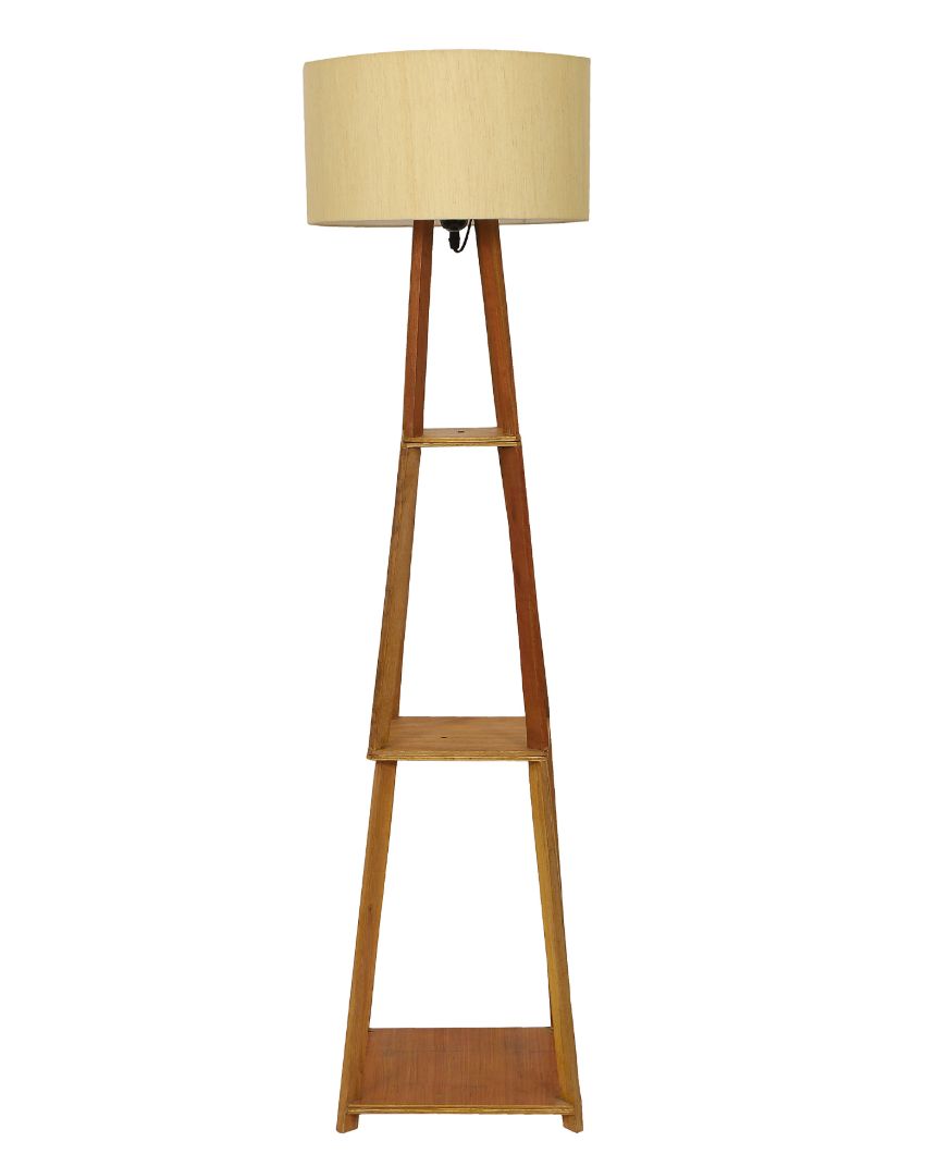 Sky-High Three-Tiers Design Wooden Floor Lamp with Cotton Shade | Bulb Not Included | 14 x 14 x 52 inches