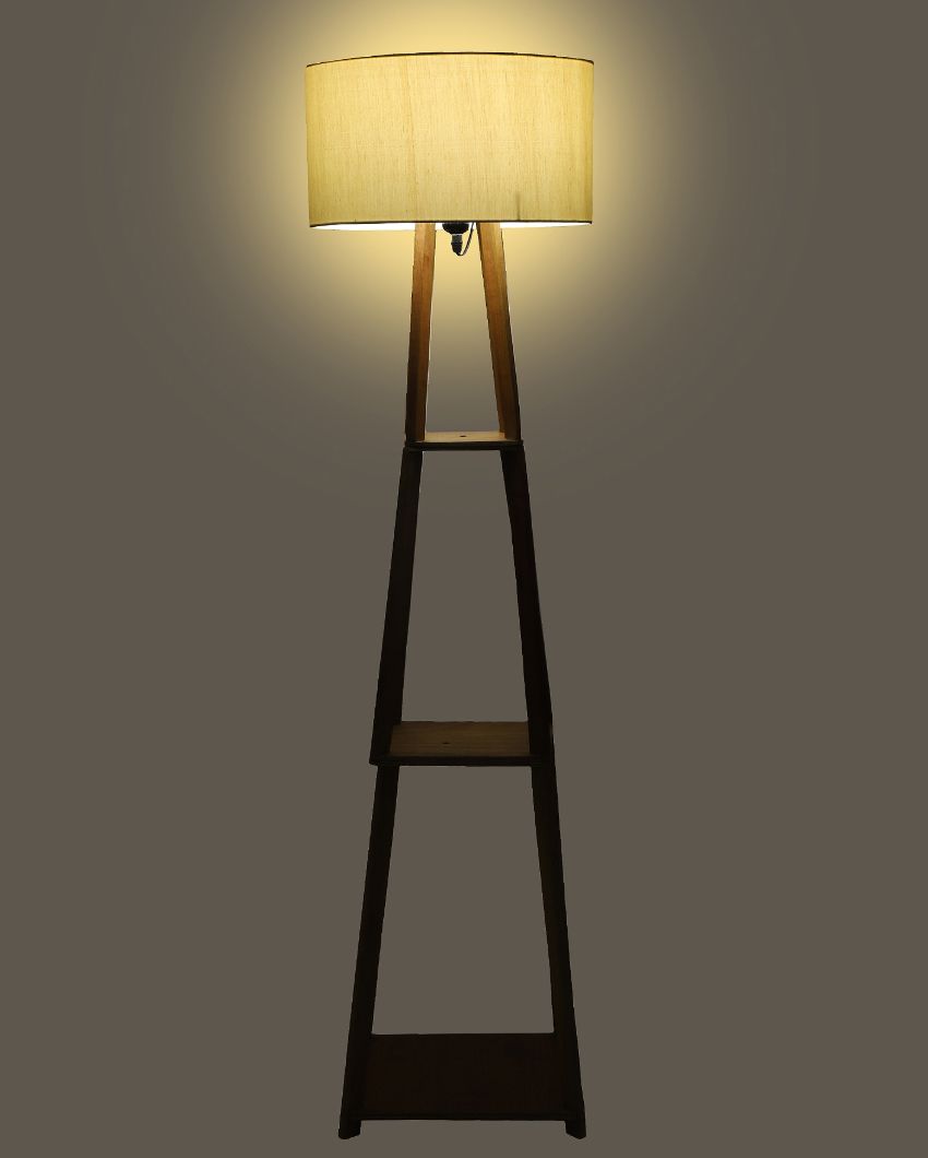 Sky-High Three-Tiers Design Wooden Floor Lamp with Cotton Shade | Bulb Not Included | 14 x 14 x 52 inches