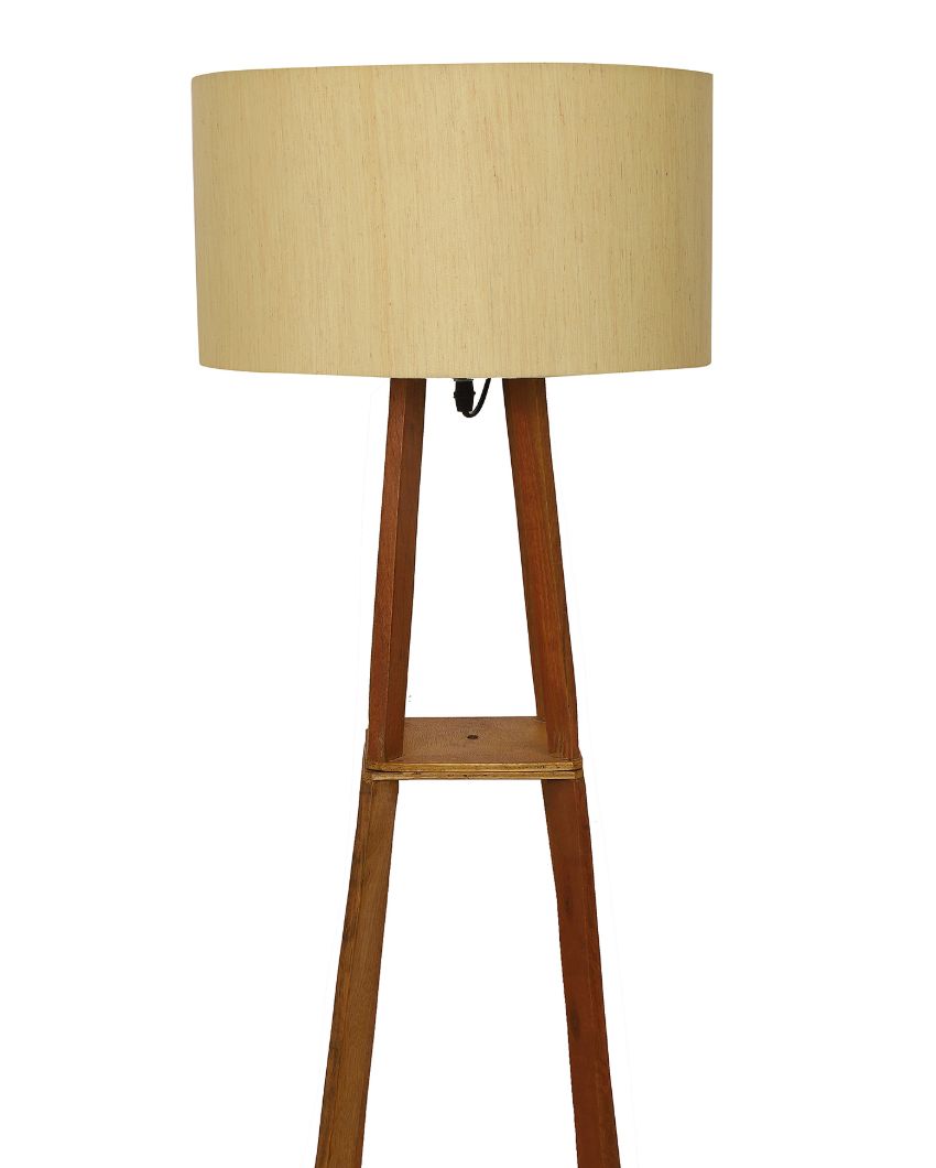 Sky-High Three-Tiers Design Wooden Floor Lamp with Cotton Shade | Bulb Not Included | 14 x 14 x 52 inches