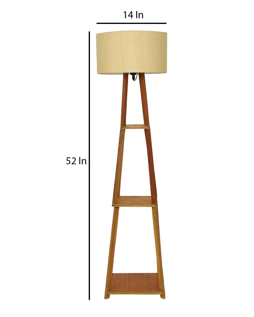 Sky-High Three-Tiers Design Wooden Floor Lamp with Cotton Shade | Bulb Not Included | 14 x 14 x 52 inches