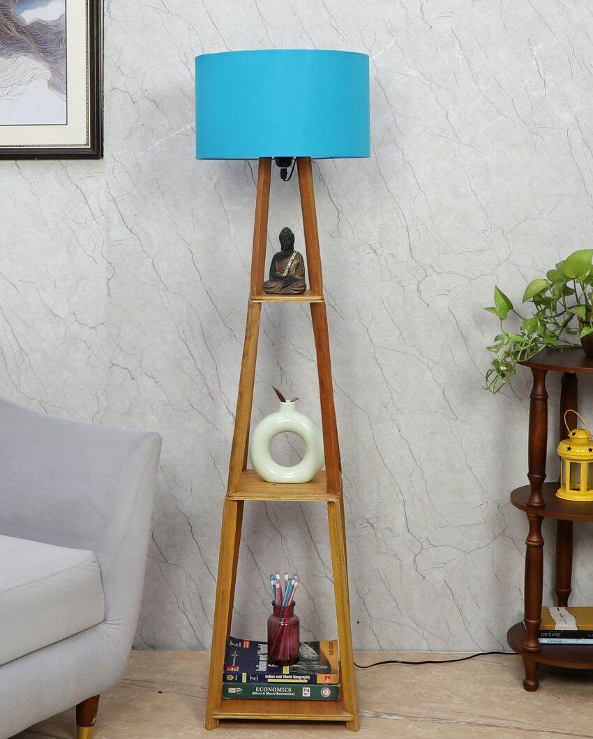 Sky-High Three-Tiers Design Wooden Floor Lamp with Cotton Shade | Bulb Not Included | 14 x 14 x 52 inches