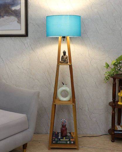 Sky-High Three-Tiers Design Wooden Floor Lamp with Cotton Shade | Bulb Not Included | 14 x 14 x 52 inches