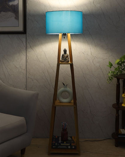 Sky-High Three-Tiers Design Wooden Floor Lamp with Cotton Shade | Bulb Not Included | 14 x 14 x 52 inches