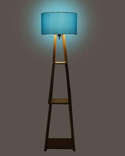 Sky-High Three-Tiers Design Wooden Floor Lamp with Cotton Shade | Bulb Not Included | 14 x 14 x 52 inches