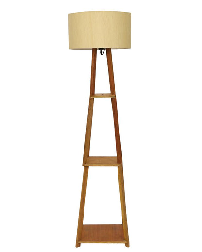 Sky-High Three-Tiers Design Wooden Floor Lamp with Cotton Shade | Bulb Not Included | 14 x 14 x 52 inches