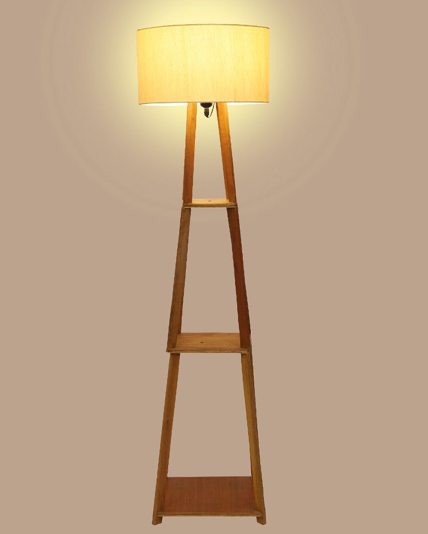 Sky-High Three-Tiers Design Wooden Floor Lamp with Cotton Shade | Bulb Not Included | 14 x 14 x 52 inches