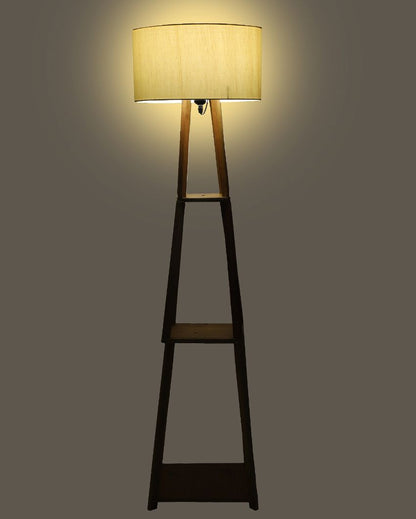 Sky-High Three-Tiers Design Wooden Floor Lamp with Cotton Shade | Bulb Not Included | 14 x 14 x 52 inches