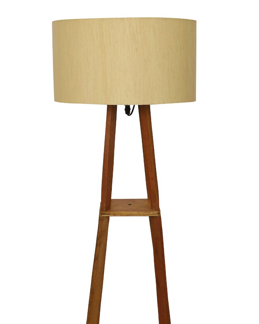 Sky-High Three-Tiers Design Wooden Floor Lamp with Cotton Shade | Bulb Not Included | 14 x 14 x 52 inches