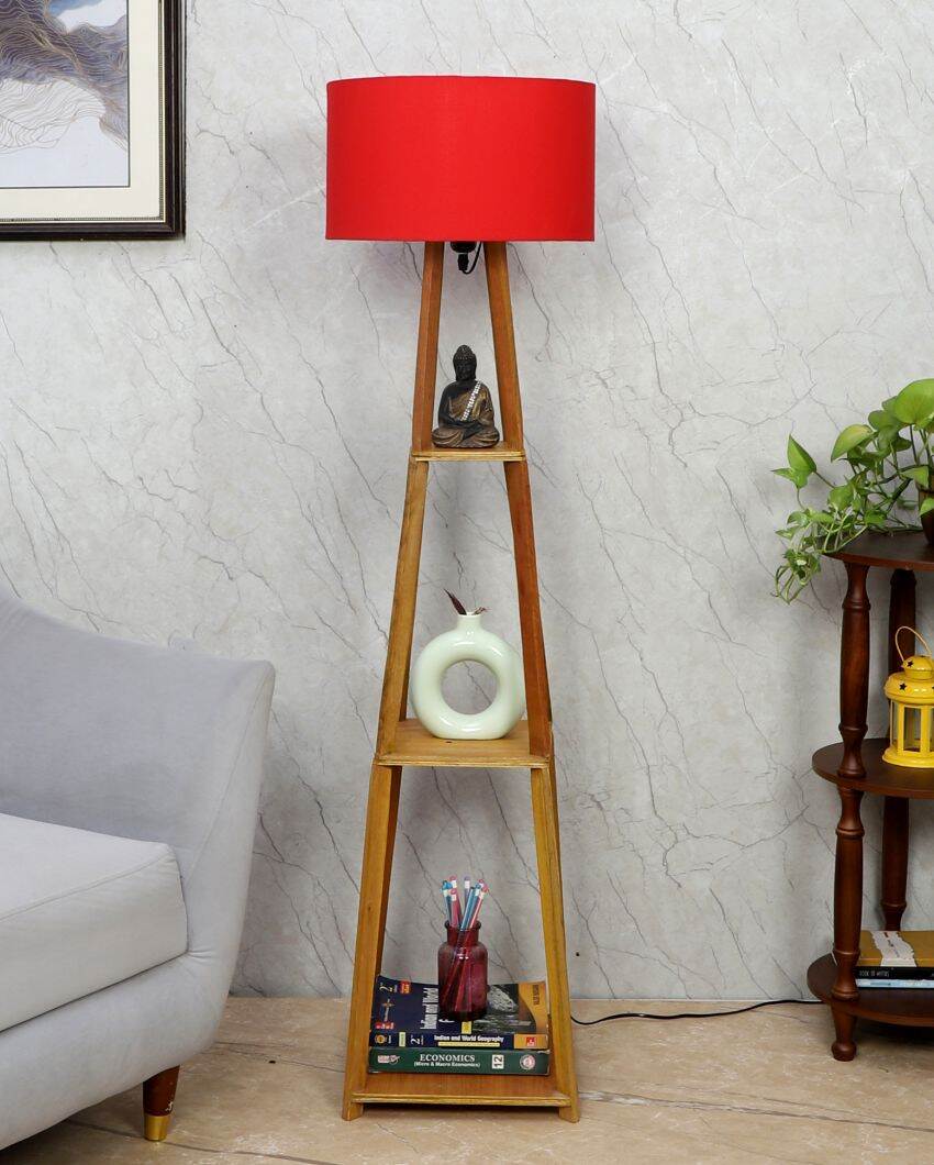 Sky-High Three-Tiers Design Wooden Floor Lamp with Cotton Shade | Bulb Not Included | 14 x 14 x 52 inches