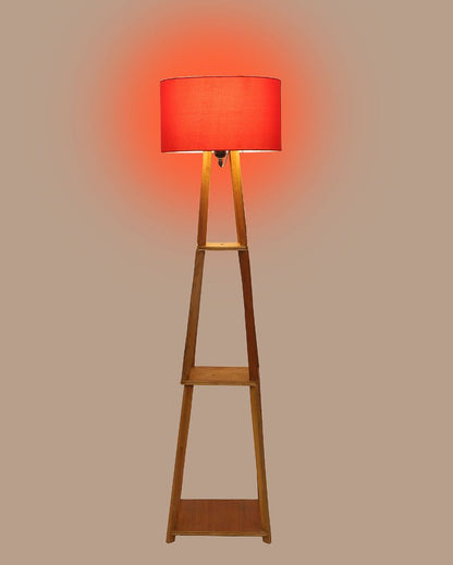 Sky-High Three-Tiers Design Wooden Floor Lamp with Cotton Shade | Bulb Not Included | 14 x 14 x 52 inches