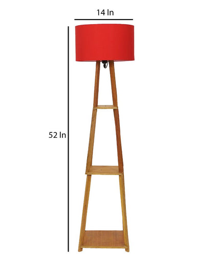 Sky-High Three-Tiers Design Wooden Floor Lamp with Cotton Shade | Bulb Not Included | 14 x 14 x 52 inches