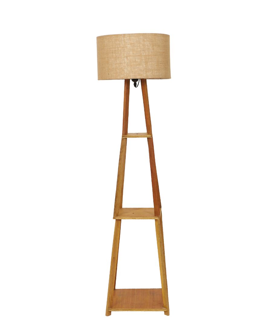 Decorative Three-Tiers Design Wooden Floor Lamp with Jute Shade | Bulb Not Included | 14 x 14 x 52 inches