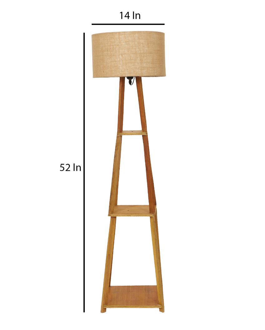 Decorative Three-Tiers Design Wooden Floor Lamp with Jute Shade | Bulb Not Included | 14 x 14 x 52 inches