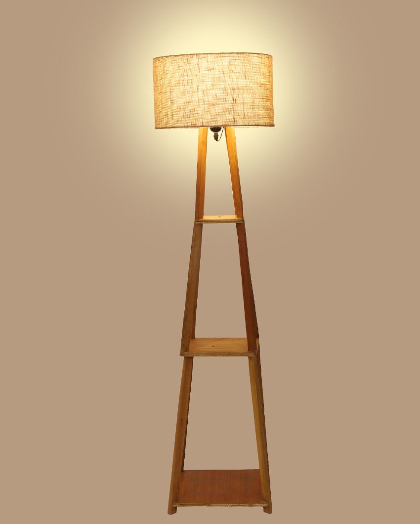 Decorative Three-Tiers Design Wooden Floor Lamp with Jute Shade | Bulb Not Included | 14 x 14 x 52 inches