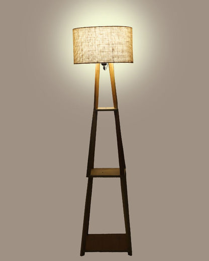 Decorative Three-Tiers Design Wooden Floor Lamp with Jute Shade | Bulb Not Included | 14 x 14 x 52 inches