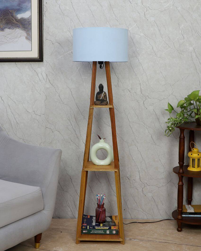 Sky-High Three-Tiers Design Wooden Floor Lamp with Cotton Shade | Bulb Not Included | 14 x 14 x 52 inches