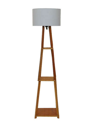 Sky-High Three-Tiers Design Wooden Floor Lamp with Cotton Shade | Bulb Not Included | 14 x 14 x 52 inches