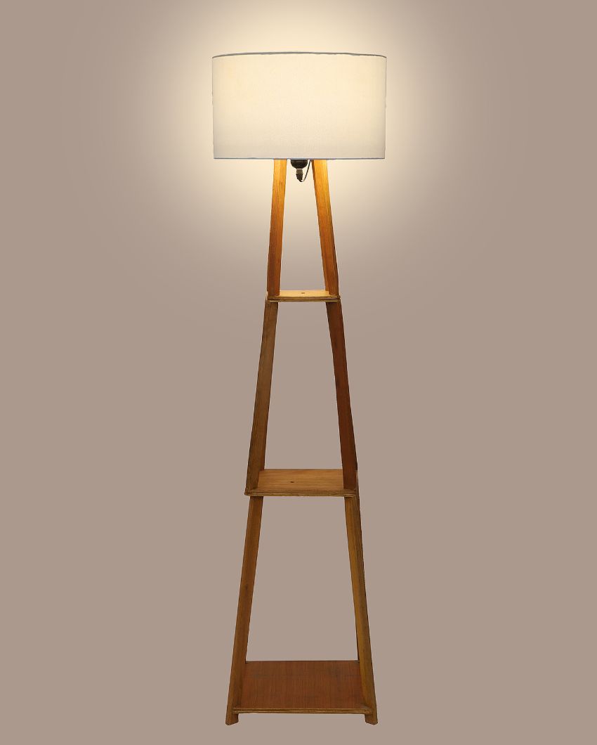 Sky-High Three-Tiers Design Wooden Floor Lamp with Cotton Shade | Bulb Not Included | 14 x 14 x 52 inches