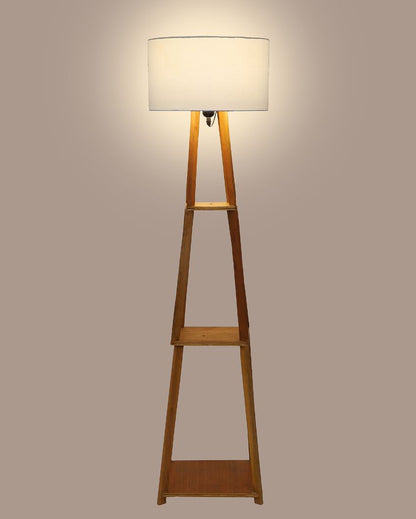 Sky-High Three-Tiers Design Wooden Floor Lamp with Cotton Shade | Bulb Not Included | 14 x 14 x 52 inches