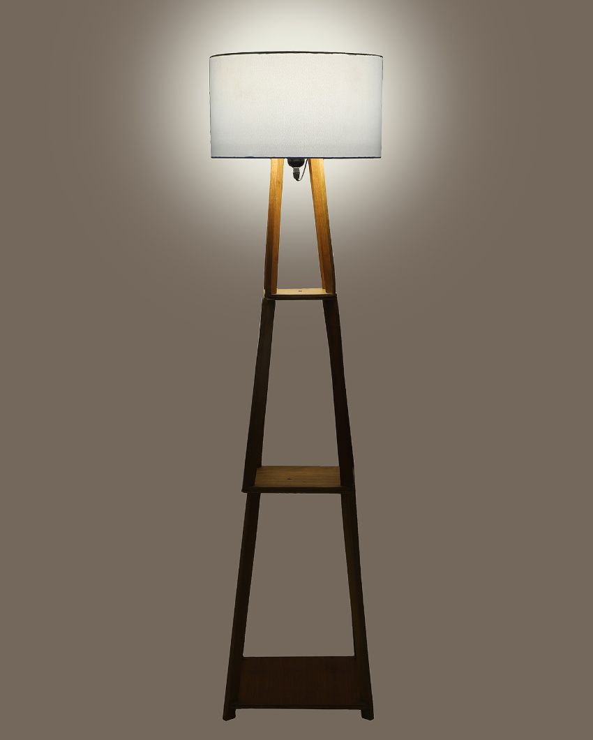 Sky-High Three-Tiers Design Wooden Floor Lamp with Cotton Shade | Bulb Not Included | 14 x 14 x 52 inches