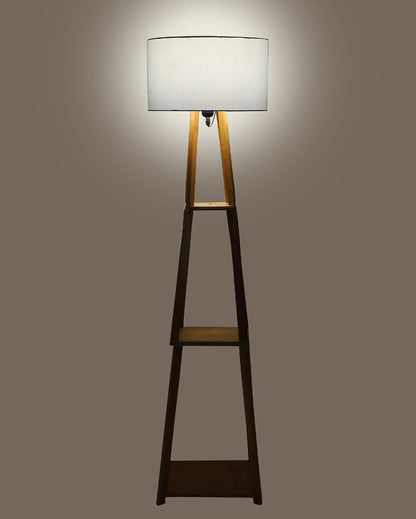 Sky-High Three-Tiers Design Wooden Floor Lamp with Cotton Shade | Bulb Not Included | 14 x 14 x 52 inches