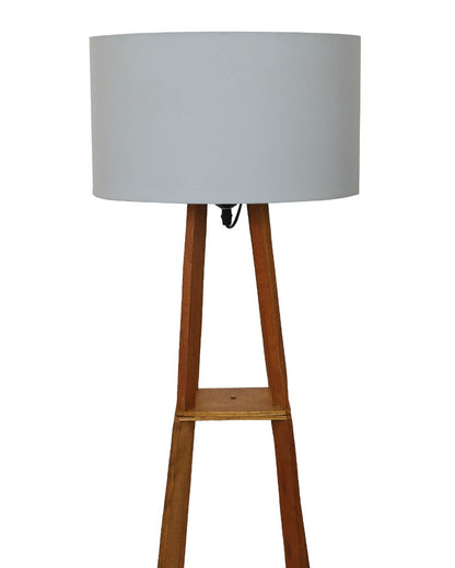 Sky-High Three-Tiers Design Wooden Floor Lamp with Cotton Shade | Bulb Not Included | 14 x 14 x 52 inches