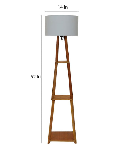 Sky-High Three-Tiers Design Wooden Floor Lamp with Cotton Shade | Bulb Not Included | 14 x 14 x 52 inches