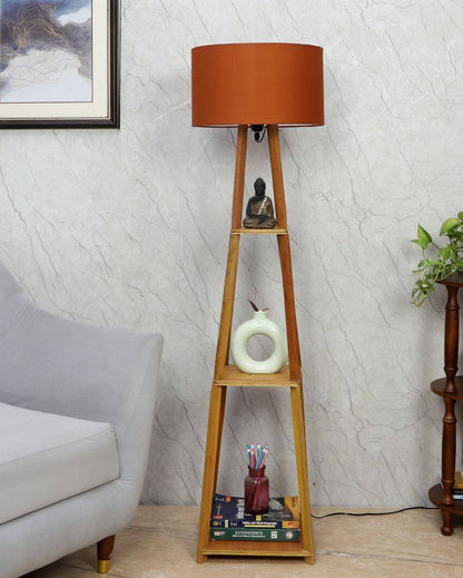 Sky-High Three-Tiers Design Wooden Floor Lamp with Cotton Shade | Bulb Not Included | 14 x 14 x 52 inches