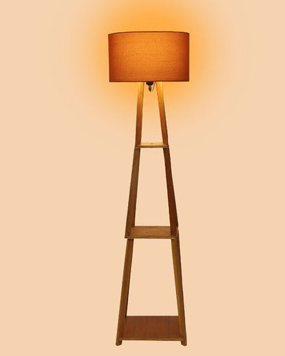 Sky-High Three-Tiers Design Wooden Floor Lamp with Cotton Shade | Bulb Not Included | 14 x 14 x 52 inches