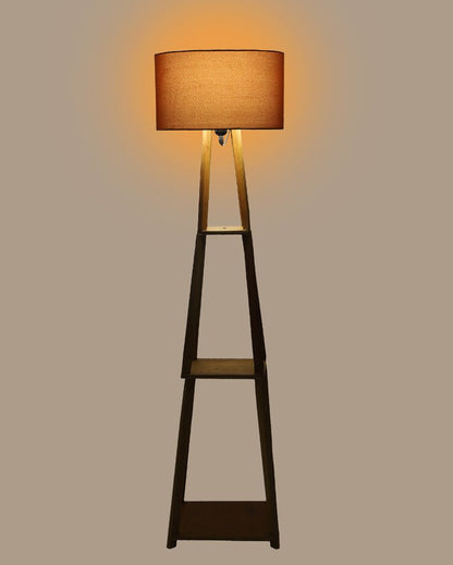 Sky-High Three-Tiers Design Wooden Floor Lamp with Cotton Shade | Bulb Not Included | 14 x 14 x 52 inches