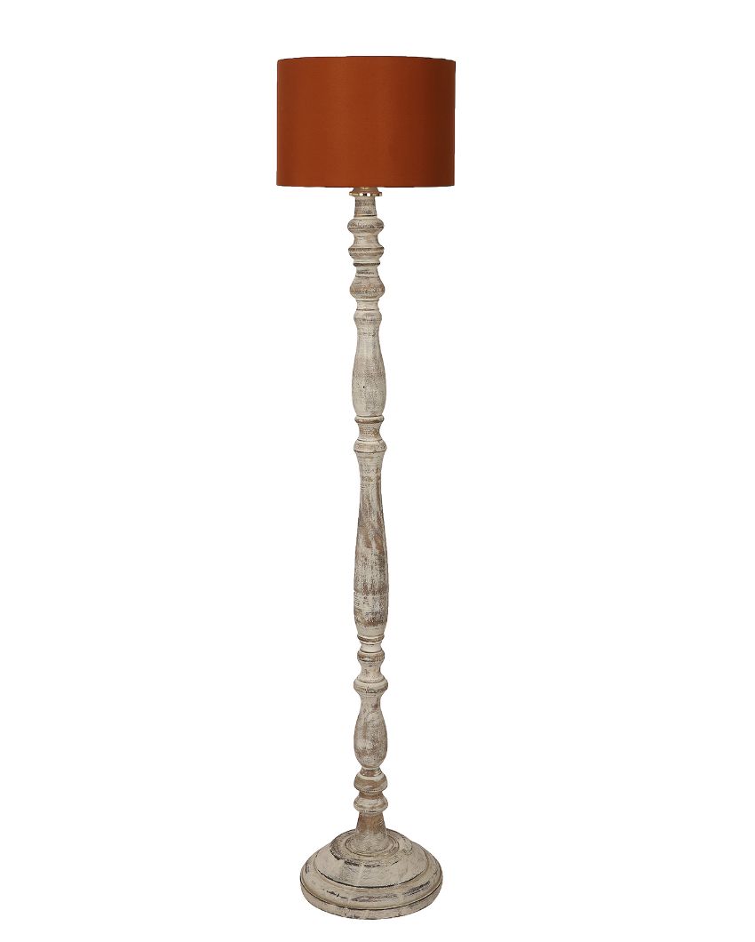 Sleek Design Wooden Floor Lamp with Cotton Shade | Bulb Not Included | 12 x 56 inches