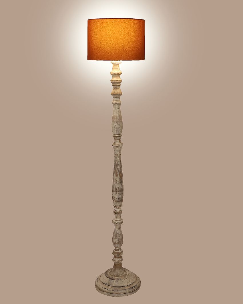 Sleek Design Wooden Floor Lamp with Cotton Shade | Bulb Not Included | 12 x 56 inches