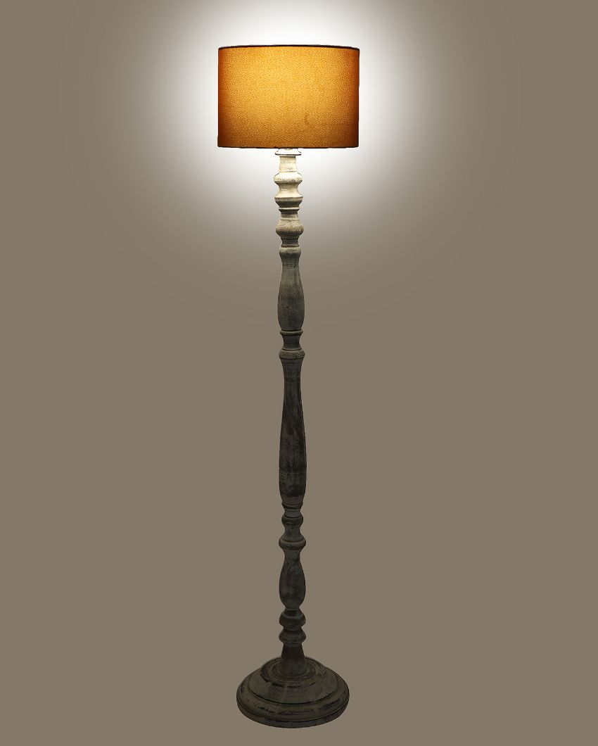 Sleek Design Wooden Floor Lamp with Cotton Shade | Bulb Not Included | 12 x 56 inches