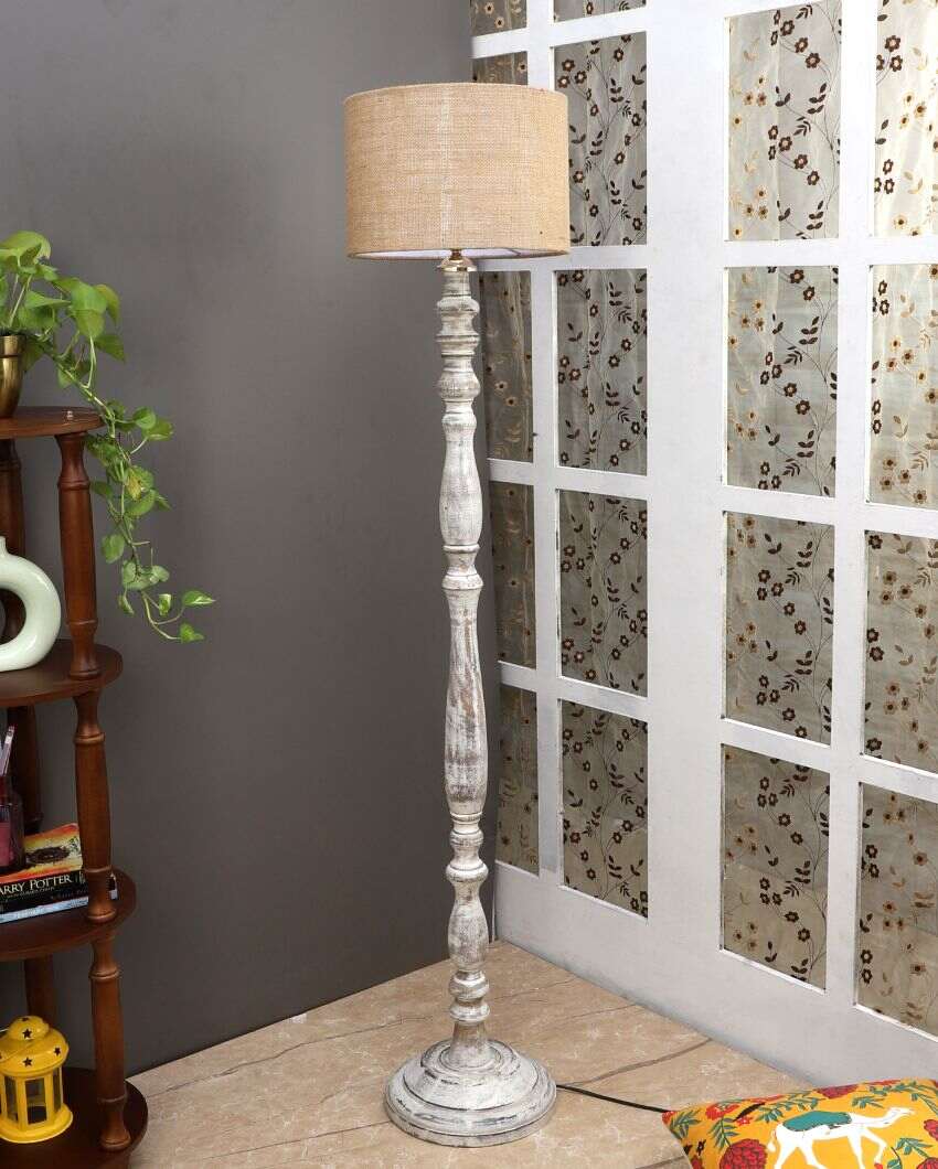 Classy Design Wooden Floor Lamp with Jute Shade | Bulb Not Included | 12 x 56 inches