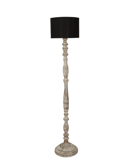 Sleek Design Wooden Floor Lamp with Cotton Shade | Bulb Not Included | 12 x 56 inches