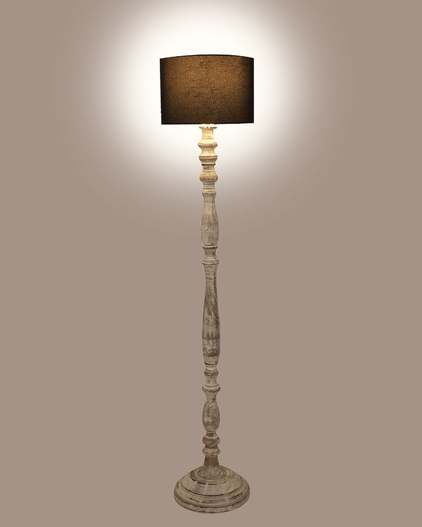 Sleek Design Wooden Floor Lamp with Cotton Shade | Bulb Not Included | 12 x 56 inches